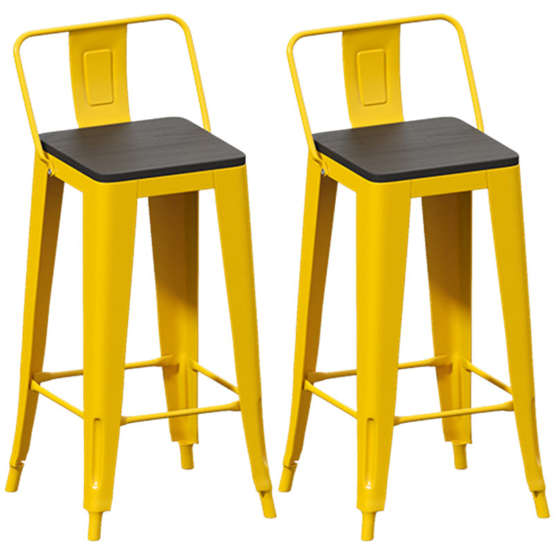 Yellow Iron Wood Bar Stool Industrial Style Low Back 29.53" Counter Stool with Square Seat Set of 2 Clearhalo 'Bar Furniture' 'Bar Stools' 'bar_stools' 'furniture_bar_stools' 'Kitchen & Dining Furniture' 'kitchen&dining_furn' 'kitchen' 'kitchen_furn' Furniture' 4182300