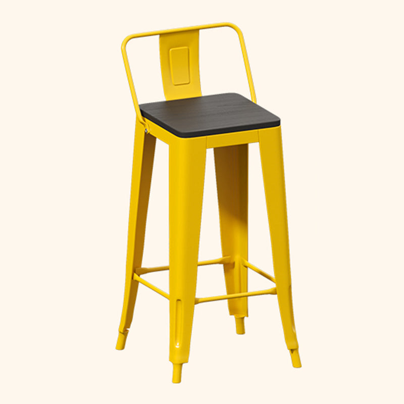 Yellow Iron Wood Bar Stool Industrial Style Low Back 29.53" Counter Stool with Square Seat Clearhalo 'Bar Furniture' 'Bar Stools' 'bar_stools' 'furniture_bar_stools' 'Kitchen & Dining Furniture' 'kitchen&dining_furn' 'kitchen' 'kitchen_furn' Furniture' 4182305