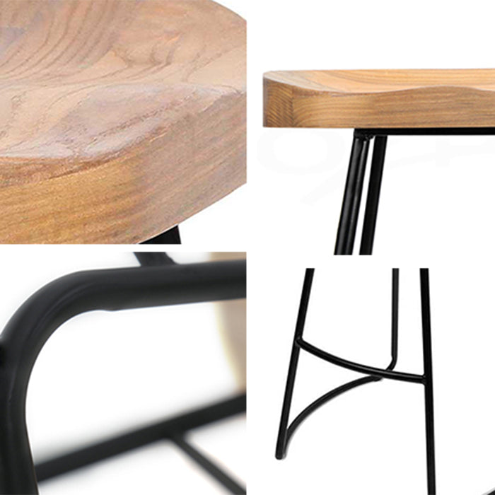 Black Iron Bar Stool Industrial Style Wood Backless Counter Stool with Saddle Seat Clearhalo 'Bar Furniture' 'Bar Stools' 'bar_stools' 'furniture_bar_stools' 'Kitchen & Dining Furniture' 'kitchen&dining_furn' 'kitchen' 'kitchen_furn' Furniture' 4182325