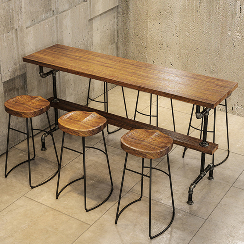 Black Iron Bar Stool Industrial Style Wood Backless Counter Stool with Saddle Seat Clearhalo 'Bar Furniture' 'Bar Stools' 'bar_stools' 'furniture_bar_stools' 'Kitchen & Dining Furniture' 'kitchen&dining_furn' 'kitchen' 'kitchen_furn' Furniture' 4182326