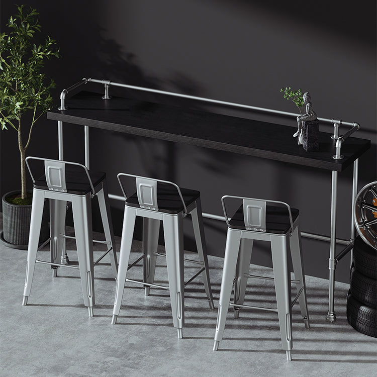 Silver Iron Bar Stool Industrial Style Low Back Counter Stool with Square Seat Clearhalo 'Bar Furniture' 'Bar Stools' 'bar_stools' 'furniture_bar_stools' 'Kitchen & Dining Furniture' 'kitchen&dining_furn' 'kitchen' 'kitchen_furn' Furniture' 4182328