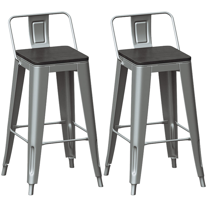 Silver Iron Bar Stool Industrial Style Low Back Counter Stool with Square Seat Set of 2 Clearhalo 'Bar Furniture' 'Bar Stools' 'bar_stools' 'furniture_bar_stools' 'Kitchen & Dining Furniture' 'kitchen&dining_furn' 'kitchen' 'kitchen_furn' Furniture' 4182330