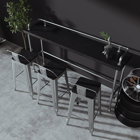 Silver Iron Bar Stool Industrial Style Low Back Counter Stool with Square Seat Clearhalo 'Bar Furniture' 'Bar Stools' 'bar_stools' 'furniture_bar_stools' 'Kitchen & Dining Furniture' 'kitchen&dining_furn' 'kitchen' 'kitchen_furn' Furniture' 4182333