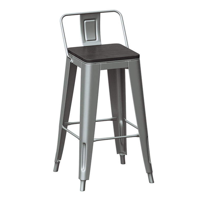 Silver Iron Bar Stool Industrial Style Low Back Counter Stool with Square Seat Clearhalo 'Bar Furniture' 'Bar Stools' 'bar_stools' 'furniture_bar_stools' 'Kitchen & Dining Furniture' 'kitchen&dining_furn' 'kitchen' 'kitchen_furn' Furniture' 4182335
