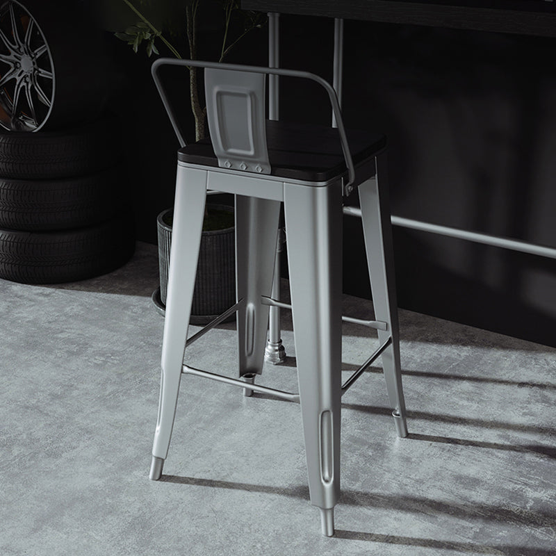 Silver Iron Bar Stool Industrial Style Low Back Counter Stool with Square Seat Clearhalo 'Bar Furniture' 'Bar Stools' 'bar_stools' 'furniture_bar_stools' 'Kitchen & Dining Furniture' 'kitchen&dining_furn' 'kitchen' 'kitchen_furn' Furniture' 4182338