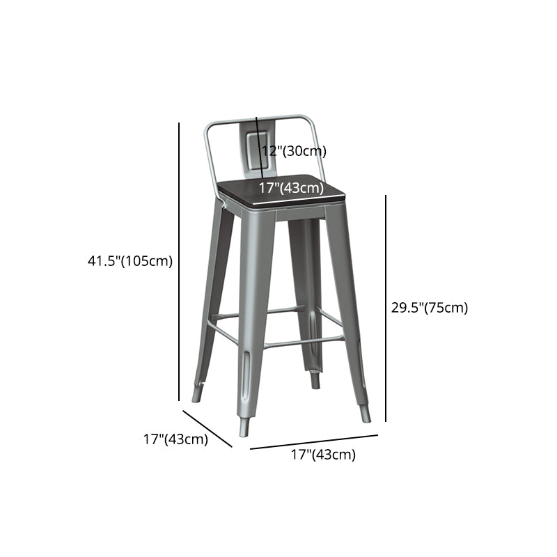 Silver Iron Bar Stool Industrial Style Low Back Counter Stool with Square Seat Clearhalo 'Bar Furniture' 'Bar Stools' 'bar_stools' 'furniture_bar_stools' 'Kitchen & Dining Furniture' 'kitchen&dining_furn' 'kitchen' 'kitchen_furn' Furniture' 4182339