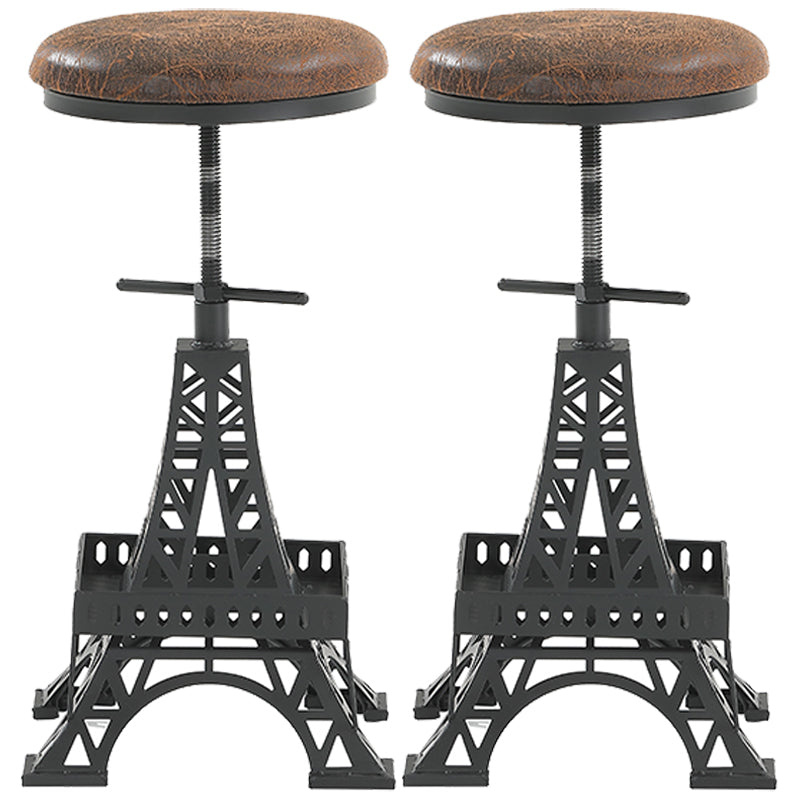 Industrial Black Iron Counter Stools Backless Indoor Bar Stool with Round Seat Leather Set of 2 Clearhalo 'Bar Furniture' 'Bar Stools' 'bar_stools' 'furniture_bar_stools' 'Kitchen & Dining Furniture' 'kitchen&dining_furn' 'kitchen' 'kitchen_furn' Furniture' 4182342