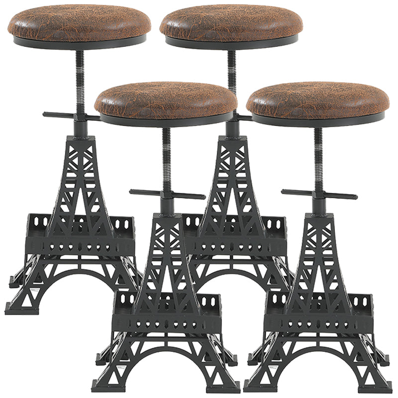 Industrial Black Iron Counter Stools Backless Indoor Bar Stool with Round Seat Leather Set of 4 Clearhalo 'Bar Furniture' 'Bar Stools' 'bar_stools' 'furniture_bar_stools' 'Kitchen & Dining Furniture' 'kitchen&dining_furn' 'kitchen' 'kitchen_furn' Furniture' 4182344