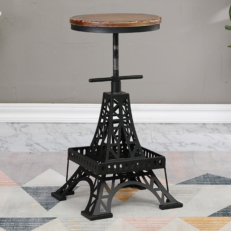 Industrial Black Iron Counter Stools Backless Indoor Bar Stool with Round Seat Wood 1 Piece Clearhalo 'Bar Furniture' 'Bar Stools' 'bar_stools' 'furniture_bar_stools' 'Kitchen & Dining Furniture' 'kitchen&dining_furn' 'kitchen' 'kitchen_furn' Furniture' 4182346