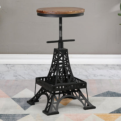 Industrial Black Iron Counter Stools Backless Indoor Bar Stool with Round Seat Wood 1 Piece Clearhalo 'Bar Furniture' 'Bar Stools' 'bar_stools' 'furniture_bar_stools' 'Kitchen & Dining Furniture' 'kitchen&dining_furn' 'kitchen' 'kitchen_furn' Furniture' 4182346