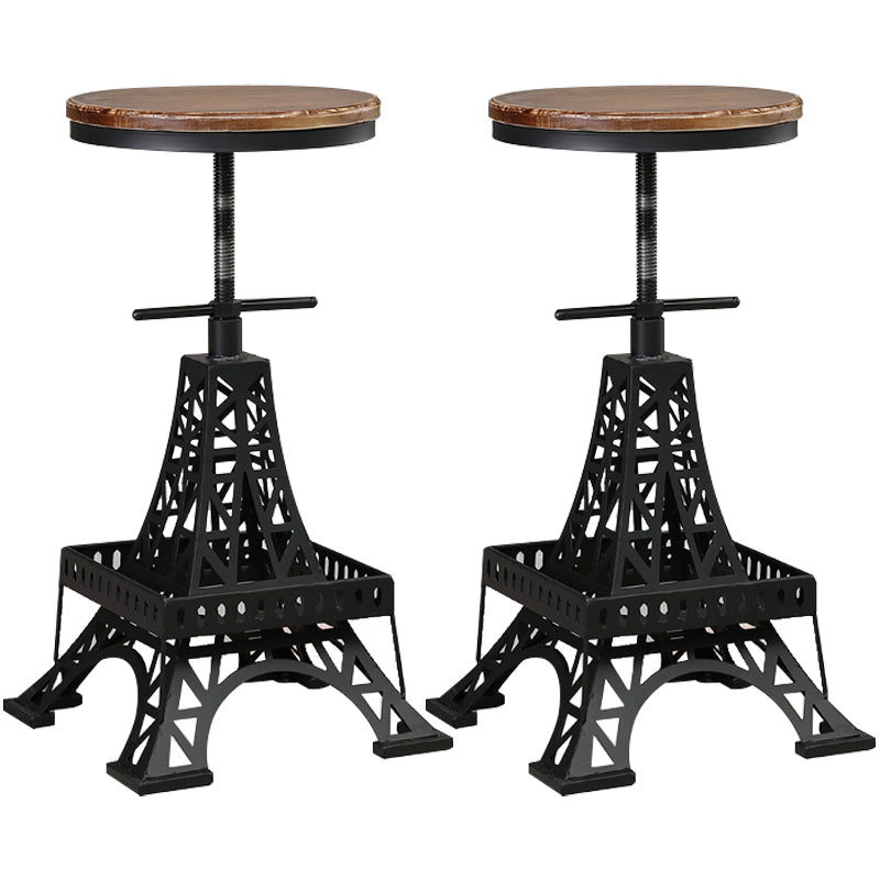 Industrial Black Iron Counter Stools Backless Indoor Bar Stool with Round Seat Wood Set of 2 Clearhalo 'Bar Furniture' 'Bar Stools' 'bar_stools' 'furniture_bar_stools' 'Kitchen & Dining Furniture' 'kitchen&dining_furn' 'kitchen' 'kitchen_furn' Furniture' 4182348