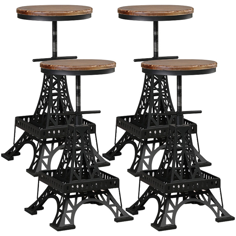 Industrial Black Iron Counter Stools Backless Indoor Bar Stool with Round Seat Wood Set of 4 Clearhalo 'Bar Furniture' 'Bar Stools' 'bar_stools' 'furniture_bar_stools' 'Kitchen & Dining Furniture' 'kitchen&dining_furn' 'kitchen' 'kitchen_furn' Furniture' 4182350