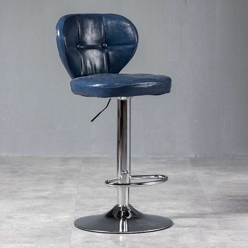 Industrial Style Leather Upholstered Barstool Adjustable Height Swivel Bar Stool Blue Silver 1 Piece Clearhalo 'Bar Furniture' 'Bar Stools' 'bar_stools' 'furniture_bar_stools' 'Kitchen & Dining Furniture' 'kitchen&dining_furn' 'kitchen' 'kitchen_furn' Furniture' 4182408