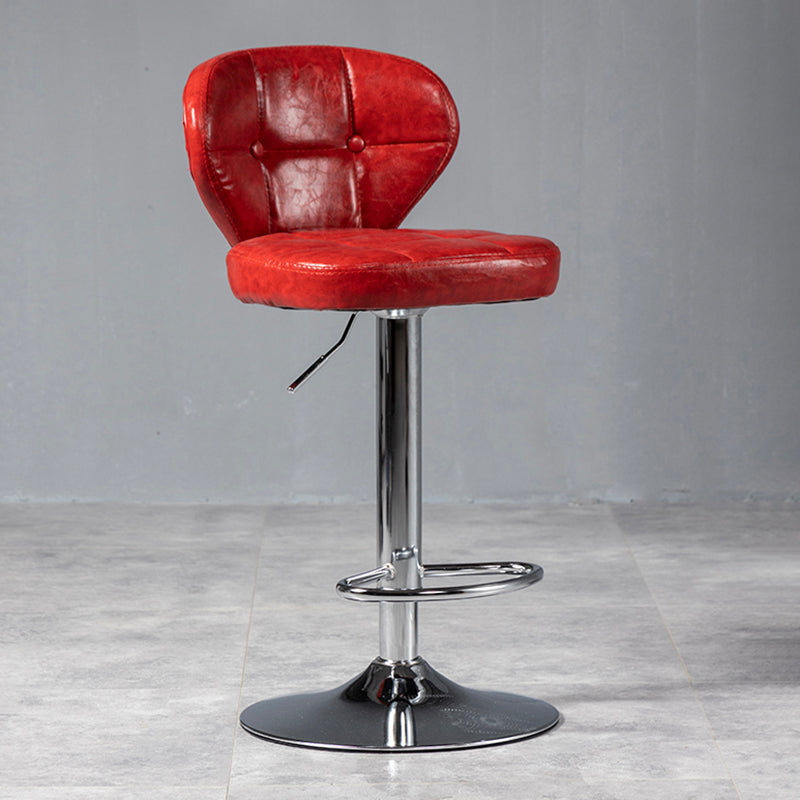 Industrial Style Leather Upholstered Barstool Adjustable Height Swivel Bar Stool Red Silver 1 Piece Clearhalo 'Bar Furniture' 'Bar Stools' 'bar_stools' 'furniture_bar_stools' 'Kitchen & Dining Furniture' 'kitchen&dining_furn' 'kitchen' 'kitchen_furn' Furniture' 4182443