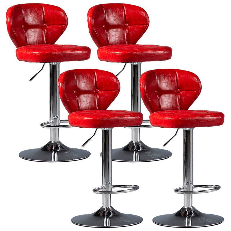 Industrial Style Leather Upholstered Barstool Adjustable Height Swivel Bar Stool Red Silver Set of 4 Clearhalo 'Bar Furniture' 'Bar Stools' 'bar_stools' 'furniture_bar_stools' 'Kitchen & Dining Furniture' 'kitchen&dining_furn' 'kitchen' 'kitchen_furn' Furniture' 4182445