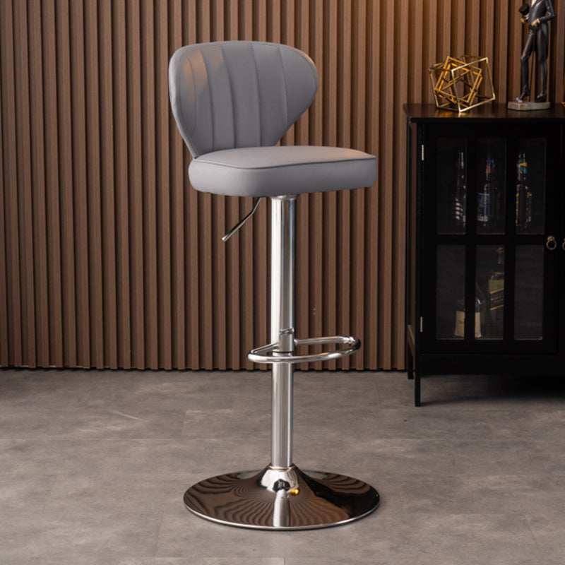 Modern Adjustable Barstool Leather Cushion Bar Stool for Living Room Grey Silver 1 Piece Clearhalo 'Bar Furniture' 'Bar Stools' 'bar_stools' 'furniture_bar_stools' 'Kitchen & Dining Furniture' 'kitchen&dining_furn' 'kitchen' 'kitchen_furn' Furniture' 4182479