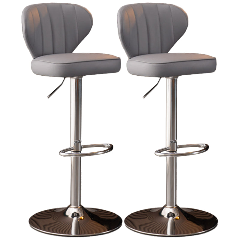 Modern Adjustable Barstool Leather Cushion Bar Stool for Living Room Grey Silver Set of 2 Clearhalo 'Bar Furniture' 'Bar Stools' 'bar_stools' 'furniture_bar_stools' 'Kitchen & Dining Furniture' 'kitchen&dining_furn' 'kitchen' 'kitchen_furn' Furniture' 4182480
