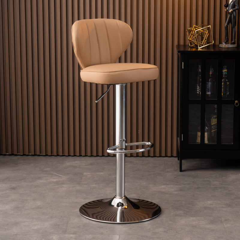 Modern Adjustable Barstool Leather Cushion Bar Stool for Living Room Khaki Silver 1 Piece Clearhalo 'Bar Furniture' 'Bar Stools' 'bar_stools' 'furniture_bar_stools' 'Kitchen & Dining Furniture' 'kitchen&dining_furn' 'kitchen' 'kitchen_furn' Furniture' 4182504