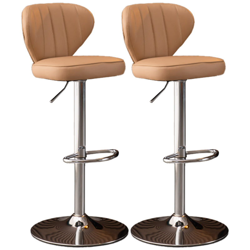 Modern Adjustable Barstool Leather Cushion Bar Stool for Living Room Khaki Silver Set of 2 Clearhalo 'Bar Furniture' 'Bar Stools' 'bar_stools' 'furniture_bar_stools' 'Kitchen & Dining Furniture' 'kitchen&dining_furn' 'kitchen' 'kitchen_furn' Furniture' 4182505