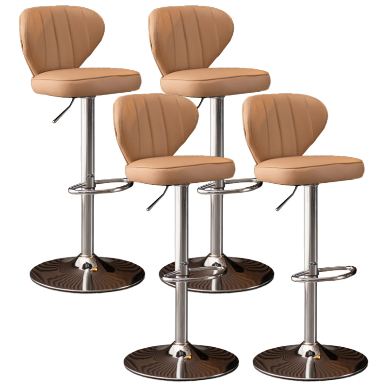 Modern Adjustable Barstool Leather Cushion Bar Stool for Living Room Khaki Silver Set of 4 Clearhalo 'Bar Furniture' 'Bar Stools' 'bar_stools' 'furniture_bar_stools' 'Kitchen & Dining Furniture' 'kitchen&dining_furn' 'kitchen' 'kitchen_furn' Furniture' 4182506