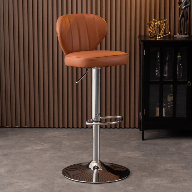 Modern Adjustable Barstool Leather Cushion Bar Stool for Living Room Brown Silver 1 Piece Clearhalo 'Bar Furniture' 'Bar Stools' 'bar_stools' 'furniture_bar_stools' 'Kitchen & Dining Furniture' 'kitchen&dining_furn' 'kitchen' 'kitchen_furn' Furniture' 4182507