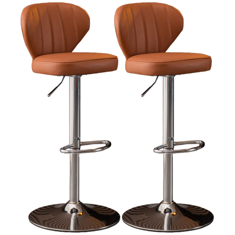Modern Adjustable Barstool Leather Cushion Bar Stool for Living Room Brown Silver Set of 2 Clearhalo 'Bar Furniture' 'Bar Stools' 'bar_stools' 'furniture_bar_stools' 'Kitchen & Dining Furniture' 'kitchen&dining_furn' 'kitchen' 'kitchen_furn' Furniture' 4182508