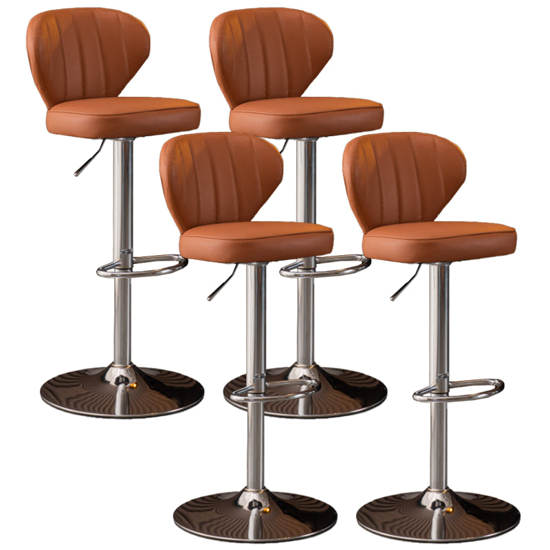 Modern Adjustable Barstool Leather Cushion Bar Stool for Living Room Brown Silver Set of 4 Clearhalo 'Bar Furniture' 'Bar Stools' 'bar_stools' 'furniture_bar_stools' 'Kitchen & Dining Furniture' 'kitchen&dining_furn' 'kitchen' 'kitchen_furn' Furniture' 4182509