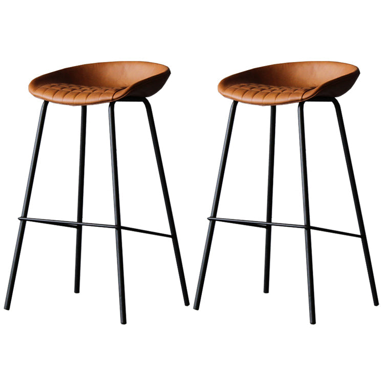 Industrial Leather Distressed Quilted Barstool Living Room Bar Stool with Bucket Seat Brown Set of 2 Clearhalo 'Bar Furniture' 'Bar Stools' 'bar_stools' 'furniture_bar_stools' 'Kitchen & Dining Furniture' 'kitchen&dining_furn' 'kitchen' 'kitchen_furn' Furniture' 4182541
