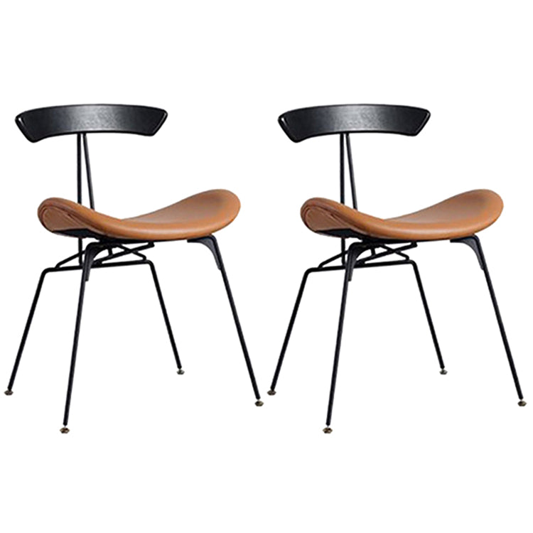 Industrial Black Counter Stools Iron Upholstered Bar Stools Bristol with Contoured Seat Brown Set of 2 Short Stool(18"H) Clearhalo 'Bar Furniture' 'Bar Stools' 'bar_stools' 'furniture_bar_stools' 'Kitchen & Dining Furniture' 'kitchen&dining_furn' 'kitchen' 'kitchen_furn' Furniture' 4182589