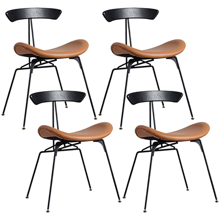 Industrial Black Counter Stools Iron Upholstered Bar Stools Bristol with Contoured Seat Brown Set of 4 Short Stool(18"H) Clearhalo 'Bar Furniture' 'Bar Stools' 'bar_stools' 'furniture_bar_stools' 'Kitchen & Dining Furniture' 'kitchen&dining_furn' 'kitchen' 'kitchen_furn' Furniture' 4182590