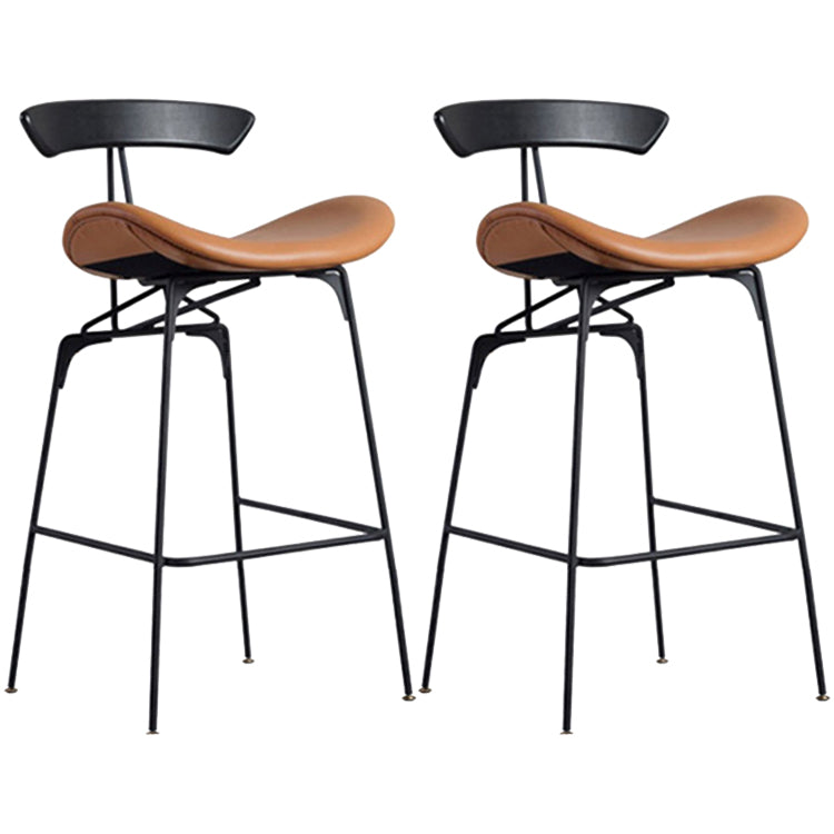 Industrial Black Counter Stools Iron Upholstered Bar Stools Bristol with Contoured Seat Brown Set of 2 Counter Stool(26"H) Clearhalo 'Bar Furniture' 'Bar Stools' 'bar_stools' 'furniture_bar_stools' 'Kitchen & Dining Furniture' 'kitchen&dining_furn' 'kitchen' 'kitchen_furn' Furniture' 4182601