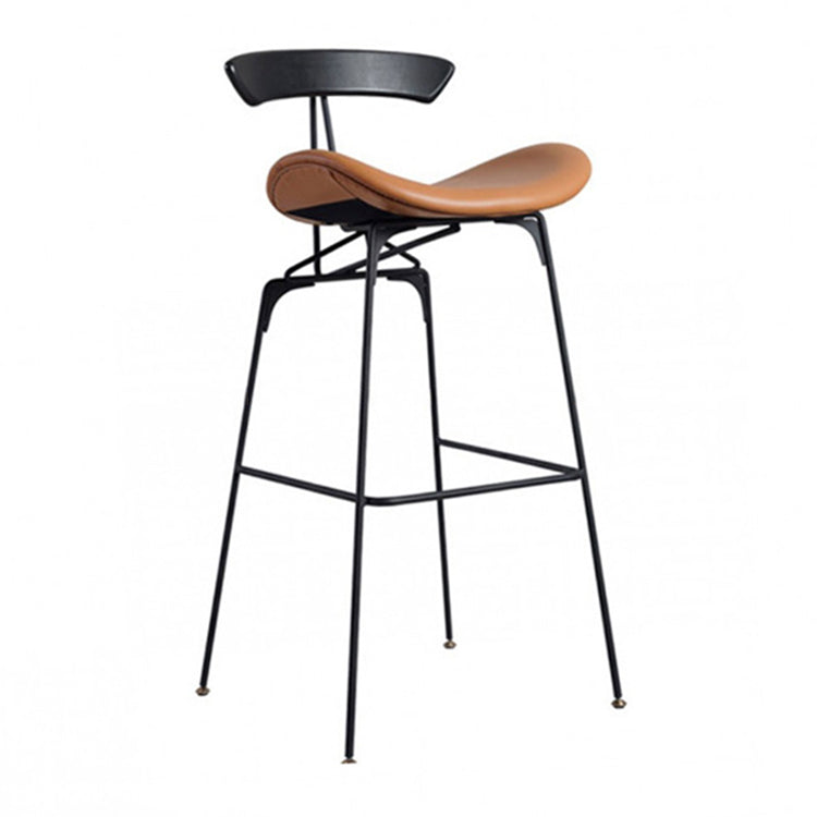 Industrial Black Counter Stools Iron Upholstered Bar Stools Bristol with Contoured Seat Brown 1 Piece Bar Stool(30"H) Clearhalo 'Bar Furniture' 'Bar Stools' 'bar_stools' 'furniture_bar_stools' 'Kitchen & Dining Furniture' 'kitchen&dining_furn' 'kitchen' 'kitchen_furn' Furniture' 4182612