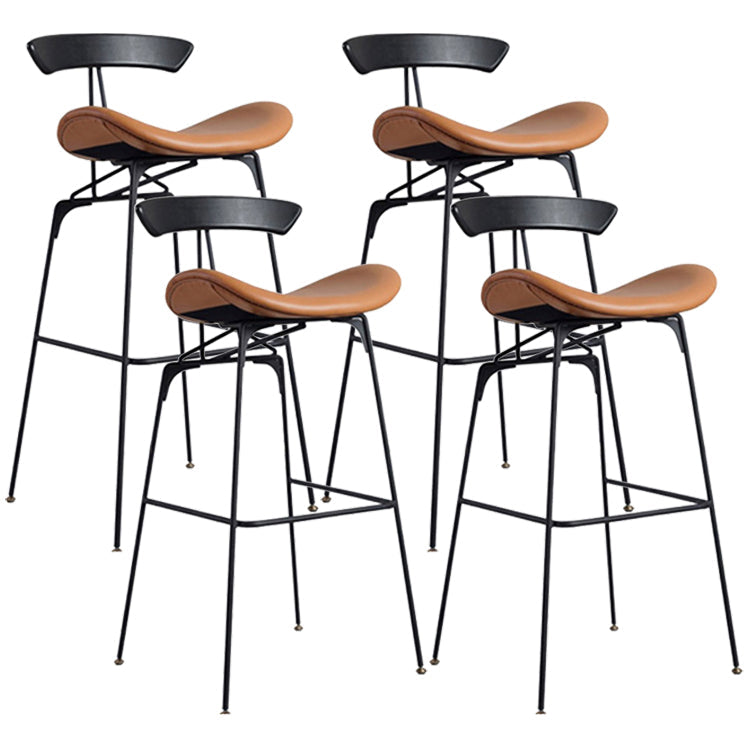 Industrial Black Counter Stools Iron Upholstered Bar Stools Bristol with Contoured Seat Brown Set of 4 Bar Stool(30"H) Clearhalo 'Bar Furniture' 'Bar Stools' 'bar_stools' 'furniture_bar_stools' 'Kitchen & Dining Furniture' 'kitchen&dining_furn' 'kitchen' 'kitchen_furn' Furniture' 4182614