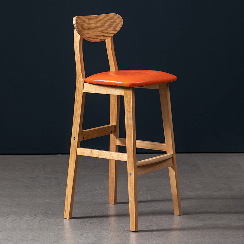 40" H Solid Wood Barstool Nordic Style Indoor Backrest Counter Stools with Cushion Orange 1 Piece Clearhalo 'Bar Furniture' 'Bar Stools' 'bar_stools' 'furniture_bar_stools' 'Kitchen & Dining Furniture' 'kitchen&dining_furn' 'kitchen' 'kitchen_furn' Furniture' 4182665