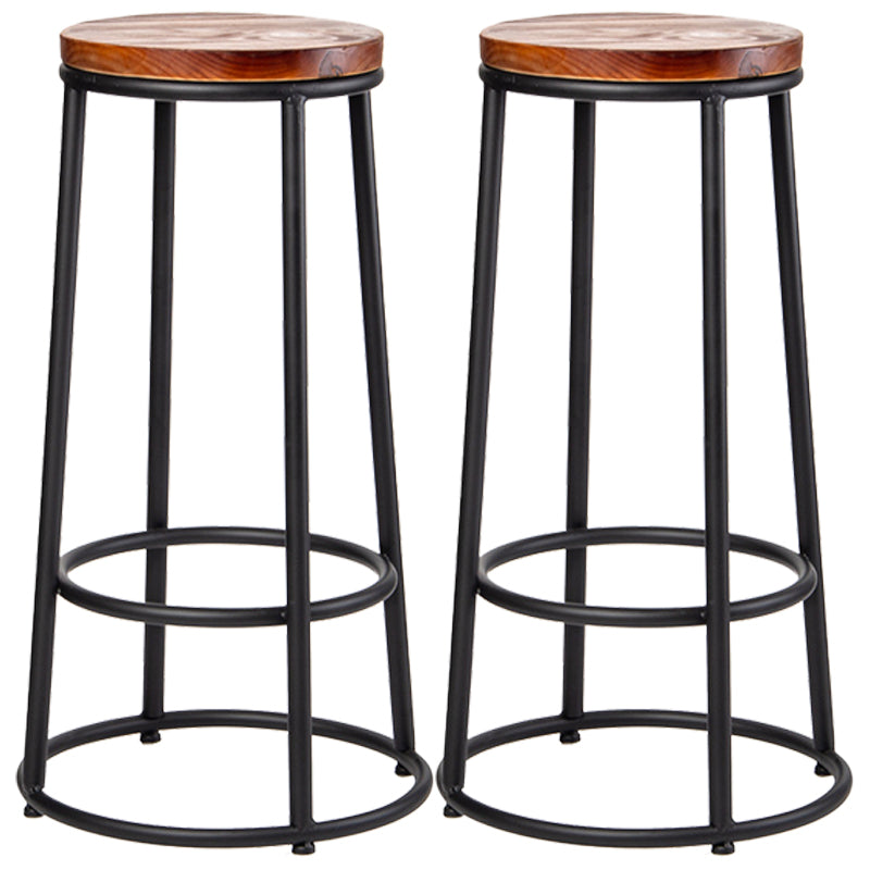Industrial Armless Barstools Wooden Round Seat Counter Height Stools in Black Set of 2 Bar Stool(30"H) Clearhalo 'Bar Furniture' 'Bar Stools' 'bar_stools' 'furniture_bar_stools' 'Kitchen & Dining Furniture' 'kitchen&dining_furn' 'kitchen' 'kitchen_furn' Furniture' 4182674