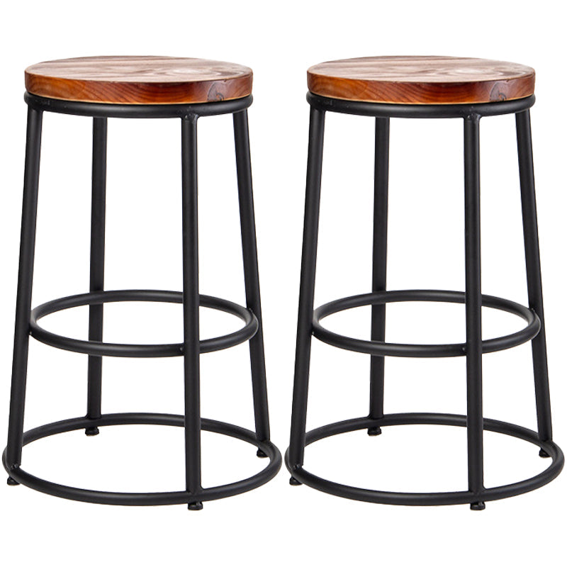Industrial Armless Barstools Wooden Round Seat Counter Height Stools in Black Set of 2 Counter Stool(26"H) Clearhalo 'Bar Furniture' 'Bar Stools' 'bar_stools' 'furniture_bar_stools' 'Kitchen & Dining Furniture' 'kitchen&dining_furn' 'kitchen' 'kitchen_furn' Furniture' 4182680