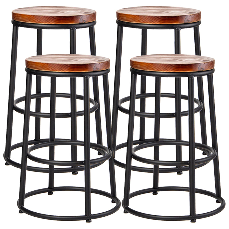 Industrial Armless Barstools Wooden Round Seat Counter Height Stools in Black Set of 4 Counter Stool(26"H) Clearhalo 'Bar Furniture' 'Bar Stools' 'bar_stools' 'furniture_bar_stools' 'Kitchen & Dining Furniture' 'kitchen&dining_furn' 'kitchen' 'kitchen_furn' Furniture' 4182683