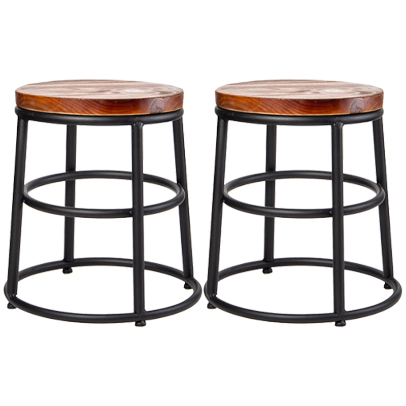 Industrial Armless Barstools Wooden Round Seat Counter Height Stools in Black Set of 2 Short Stool(18"H) Clearhalo 'Bar Furniture' 'Bar Stools' 'bar_stools' 'furniture_bar_stools' 'Kitchen & Dining Furniture' 'kitchen&dining_furn' 'kitchen' 'kitchen_furn' Furniture' 4182686
