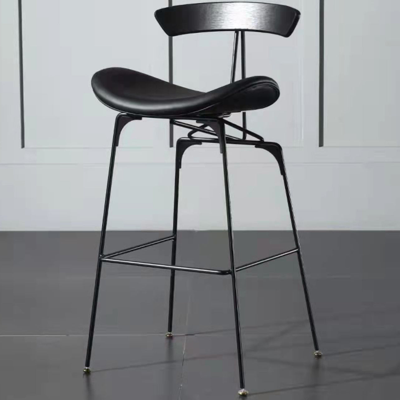 Leather Contoured Seat Barstool Industrial Metal Counter Stool with Backrest 1 Piece Black Clearhalo 'Bar Furniture' 'Bar Stools' 'bar_stools' 'furniture_bar_stools' 'Kitchen & Dining Furniture' 'kitchen&dining_furn' 'kitchen' 'kitchen_furn' Furniture' 4182734