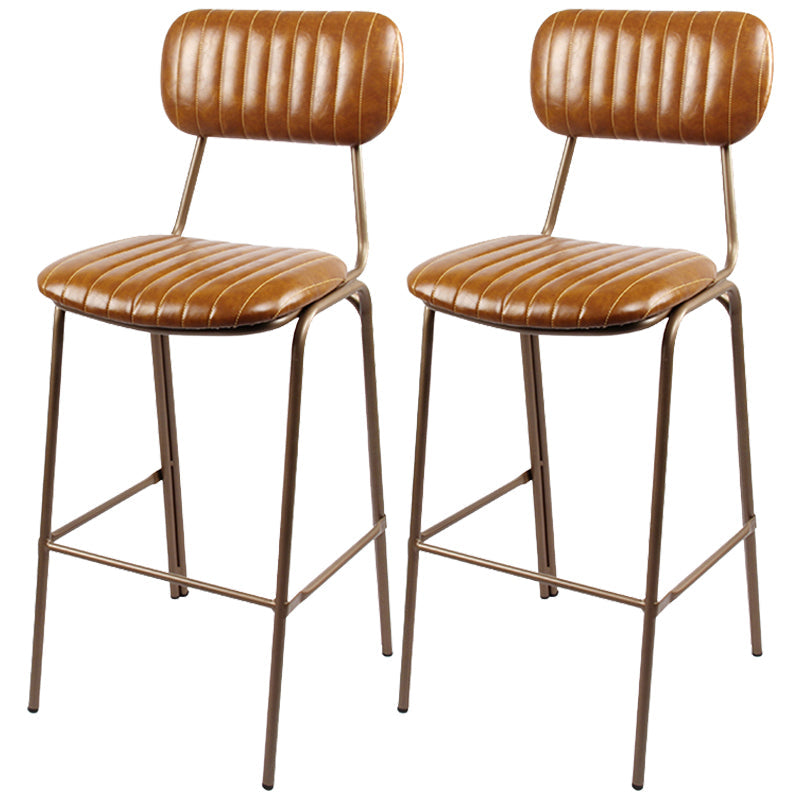 Industrial Leather Distressed Quilted Barstool Indoor Tall Stool with Rectangle Seat Brown Set of 2 Bar Stool(30"H) Clearhalo 'Bar Furniture' 'Bar Stools' 'bar_stools' 'furniture_bar_stools' 'Kitchen & Dining Furniture' 'kitchen&dining_furn' 'kitchen' 'kitchen_furn' Furniture' 4182748