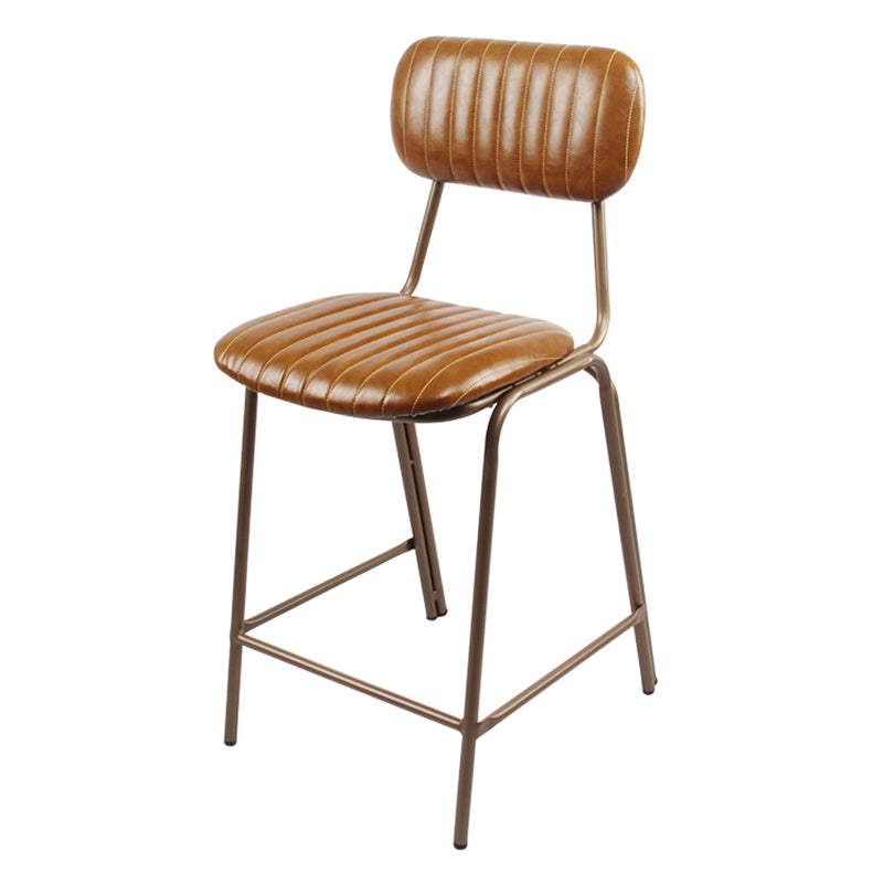 Industrial Leather Distressed Quilted Barstool Indoor Tall Stool with Rectangle Seat Brown 1 Piece Counter Stool(26"H) Clearhalo 'Bar Furniture' 'Bar Stools' 'bar_stools' 'furniture_bar_stools' 'Kitchen & Dining Furniture' 'kitchen&dining_furn' 'kitchen' 'kitchen_furn' Furniture' 4182752