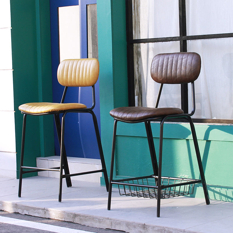 Industrial Leather Distressed Quilted Barstool Indoor Tall Stool with Rectangle Seat Clearhalo 'Bar Furniture' 'Bar Stools' 'bar_stools' 'furniture_bar_stools' 'Kitchen & Dining Furniture' 'kitchen&dining_furn' 'kitchen' 'kitchen_furn' Furniture' 4182753