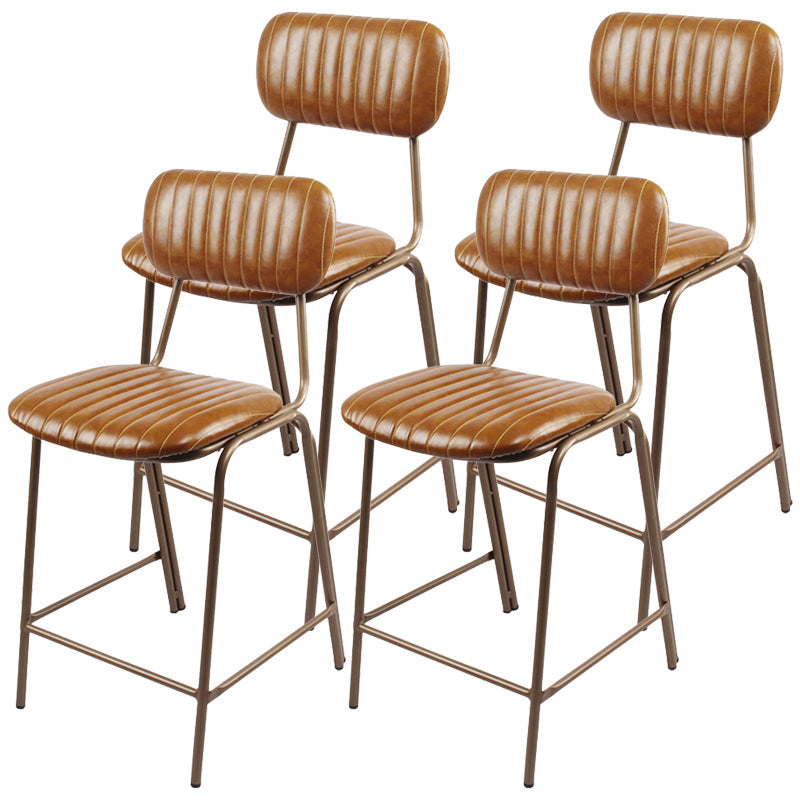 Industrial Leather Distressed Quilted Barstool Indoor Tall Stool with Rectangle Seat Brown Set of 4 Counter Stool(26"H) Clearhalo 'Bar Furniture' 'Bar Stools' 'bar_stools' 'furniture_bar_stools' 'Kitchen & Dining Furniture' 'kitchen&dining_furn' 'kitchen' 'kitchen_furn' Furniture' 4182757