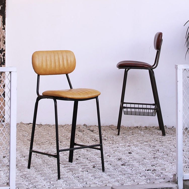 Industrial Leather Distressed Quilted Barstool Indoor Tall Stool with Rectangle Seat Clearhalo 'Bar Furniture' 'Bar Stools' 'bar_stools' 'furniture_bar_stools' 'Kitchen & Dining Furniture' 'kitchen&dining_furn' 'kitchen' 'kitchen_furn' Furniture' 4182763