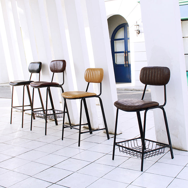 Industrial Leather Distressed Quilted Barstool Indoor Tall Stool with Rectangle Seat Clearhalo 'Bar Furniture' 'Bar Stools' 'bar_stools' 'furniture_bar_stools' 'Kitchen & Dining Furniture' 'kitchen&dining_furn' 'kitchen' 'kitchen_furn' Furniture' 4182766