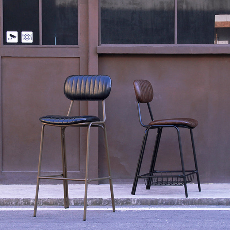 Industrial Leather Distressed Quilted Barstool Indoor Tall Stool with Rectangle Seat Clearhalo 'Bar Furniture' 'Bar Stools' 'bar_stools' 'furniture_bar_stools' 'Kitchen & Dining Furniture' 'kitchen&dining_furn' 'kitchen' 'kitchen_furn' Furniture' 4182768
