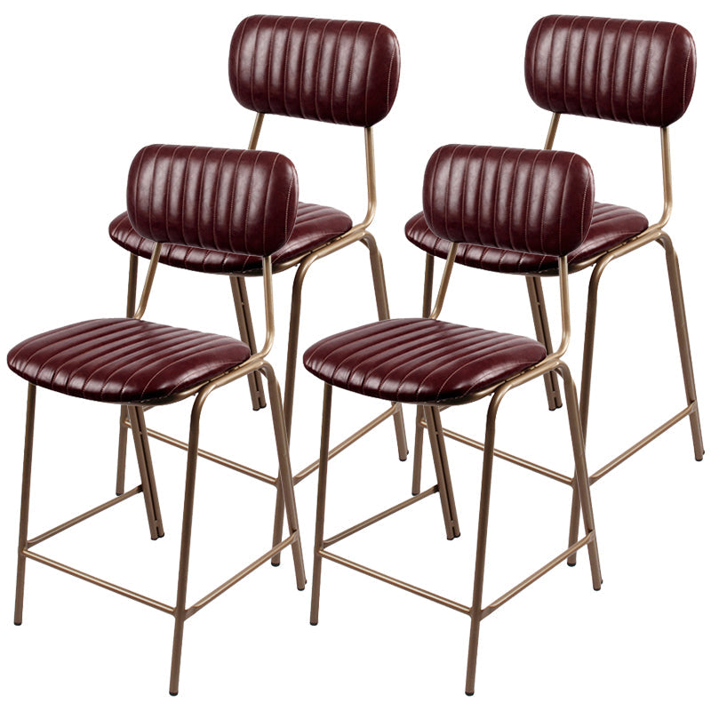 Industrial Leather Distressed Quilted Barstool Indoor Tall Stool with Rectangle Seat Red Set of 4 Counter Stool(26"H) Clearhalo 'Bar Furniture' 'Bar Stools' 'bar_stools' 'furniture_bar_stools' 'Kitchen & Dining Furniture' 'kitchen&dining_furn' 'kitchen' 'kitchen_furn' Furniture' 4182769