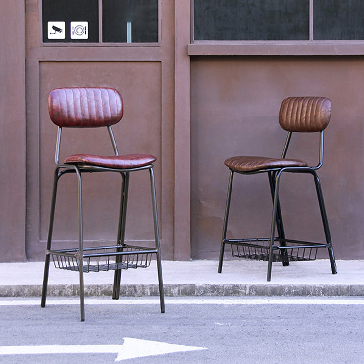 Industrial Leather Distressed Quilted Barstool Indoor Tall Stool with Rectangle Seat Clearhalo 'Bar Furniture' 'Bar Stools' 'bar_stools' 'furniture_bar_stools' 'Kitchen & Dining Furniture' 'kitchen&dining_furn' 'kitchen' 'kitchen_furn' Furniture' 4182771