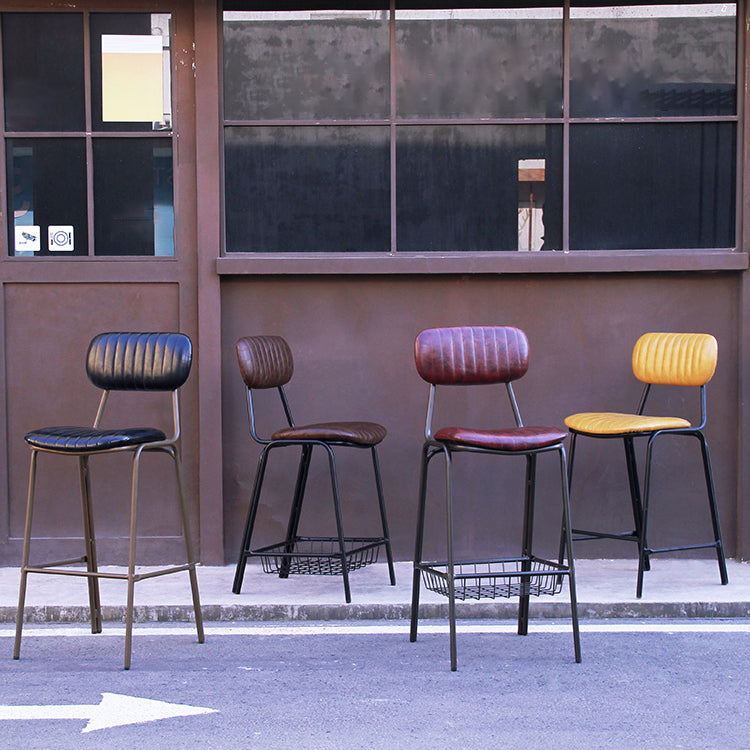 Industrial Leather Distressed Quilted Barstool Indoor Tall Stool with Rectangle Seat Clearhalo 'Bar Furniture' 'Bar Stools' 'bar_stools' 'furniture_bar_stools' 'Kitchen & Dining Furniture' 'kitchen&dining_furn' 'kitchen' 'kitchen_furn' Furniture' 4182772