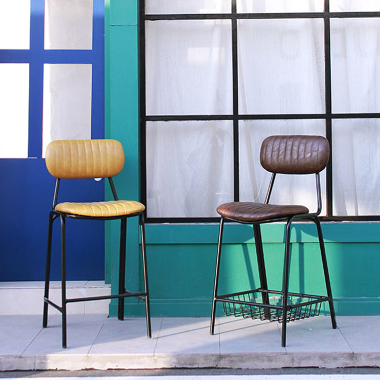 Industrial Leather Distressed Quilted Barstool Indoor Tall Stool with Rectangle Seat Clearhalo 'Bar Furniture' 'Bar Stools' 'bar_stools' 'furniture_bar_stools' 'Kitchen & Dining Furniture' 'kitchen&dining_furn' 'kitchen' 'kitchen_furn' Furniture' 4182775